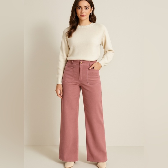 SHEIN Pants - SHEIN MOD Large Size Solid Color wide Leg Casual Corduroy Pants